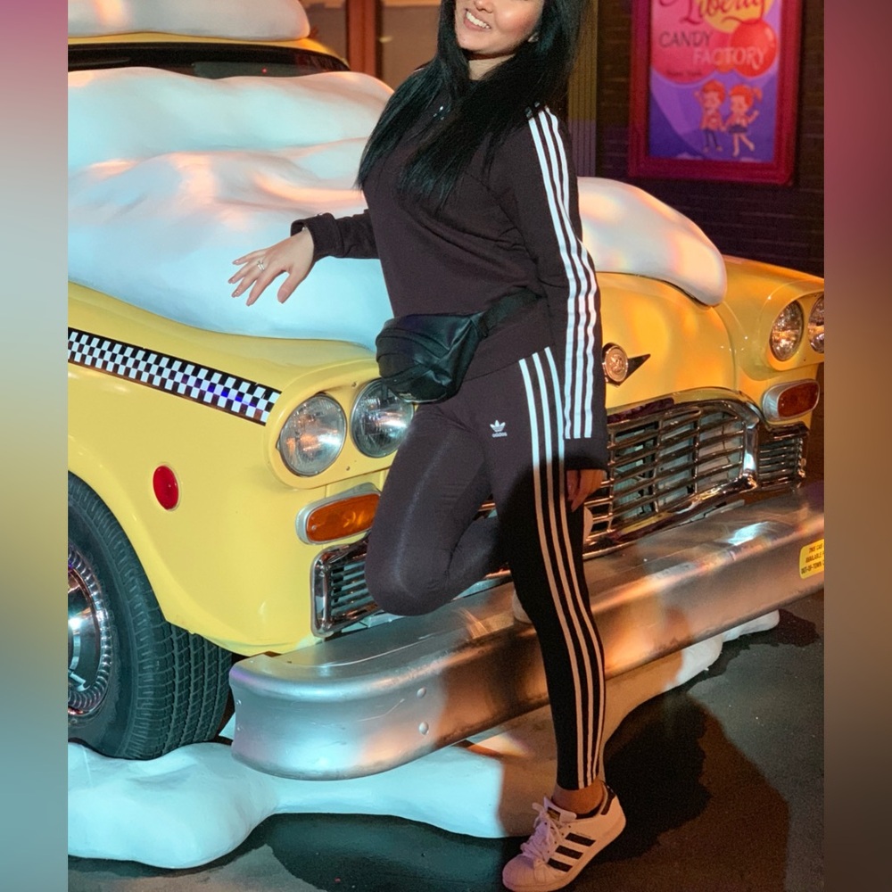 adidas Black Track Pants with White Three-Stripes